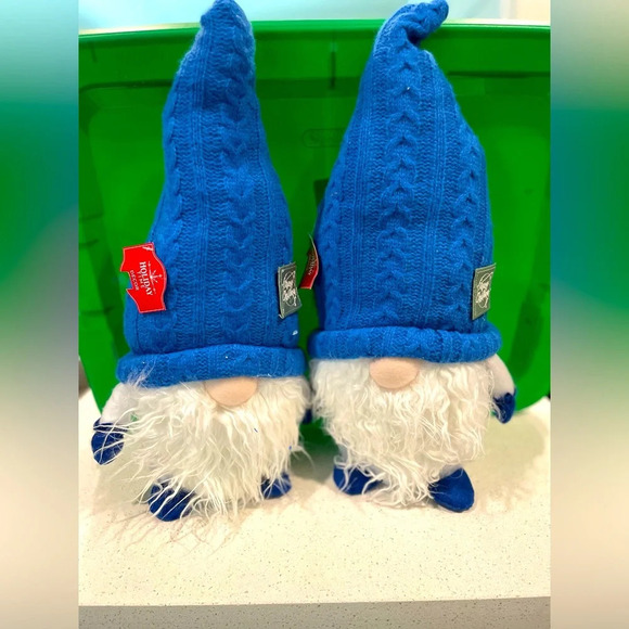 Holiday Time Blue Cable Knit Christmas Gnome, Tabletop Decoration, 18 Inch set - Picture 1 of 7